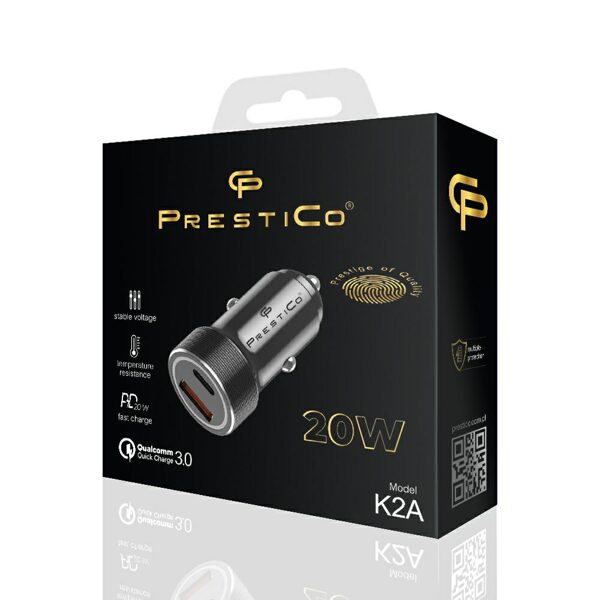 PRESTICO​ lādētāis K2A​ QC+PD​ 20W​ melns  000000003