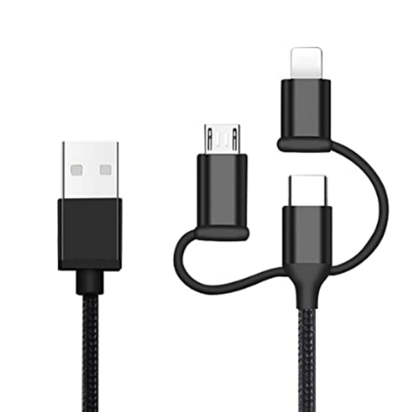 USB UZLĀDĒŠANAS KABELIS 3in1 AR APPLE, MICRO USB, C TIPA SAVIENOTĀJIEM 51839